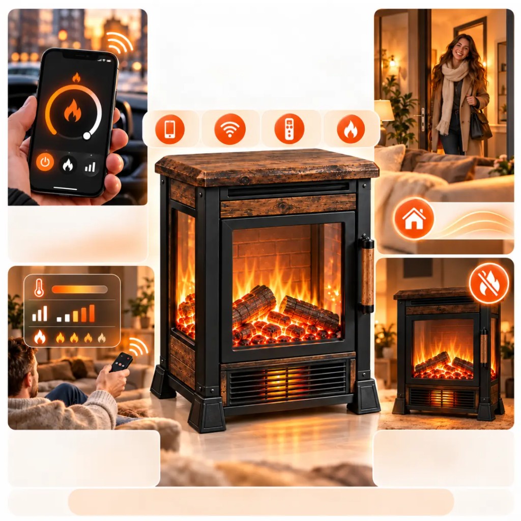 Thermora™ mit einstellbarer LED-Flamme 3D — App, WiFi und IR-Fernbedienung
