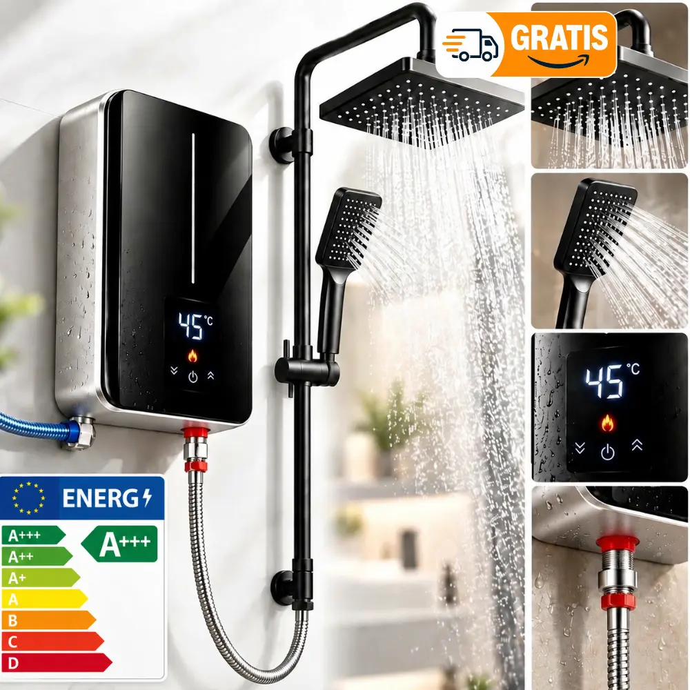 ThermoPulse z darmowym czarnym premium zestawem prysznicowym: deszczownica, słuchawka, wąż i akcesoria